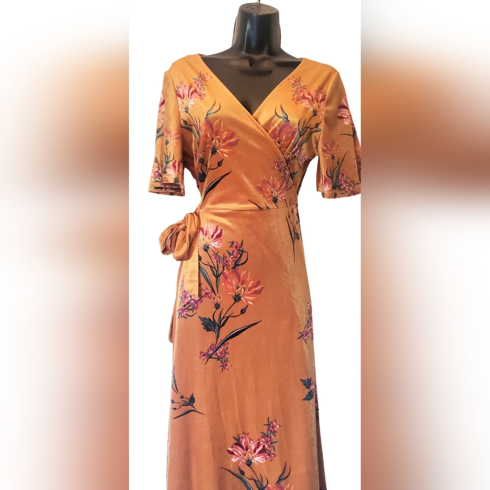 Velvety Floral wrap dress